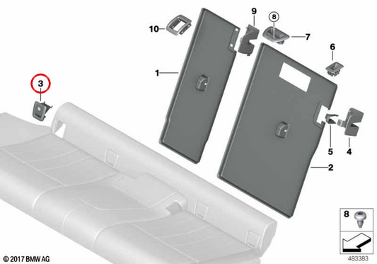 Tapa embellecedora ISOFIX OEM 52207468907 para BMW G30, G31, G32. Original BMW.