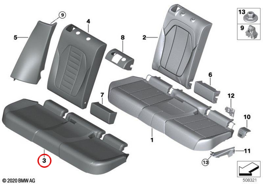 Funda de asiento de cuero OEM 52207477762 para BMW G02, F98. Original BMW.