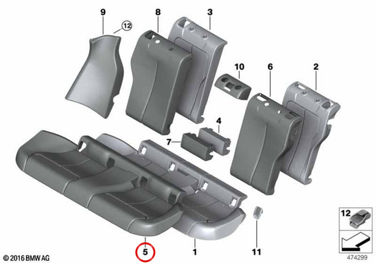Funda de asiento trasero OEM 52207479696 para BMW F36. Original BMW.