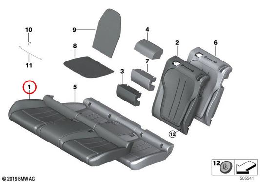 OEM 52207480301 leather rear seat cover for BMW F16. Original BMW.