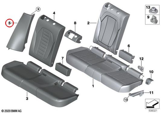 Panel lateral de cuero izquierdo OEM 52207482015 para BMW G02. Original BMW.
