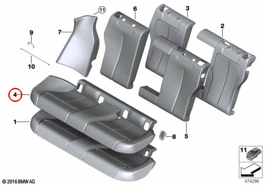 Ledersitzabdeckung OEM 52207482209 für BMW F36. Original BMW.