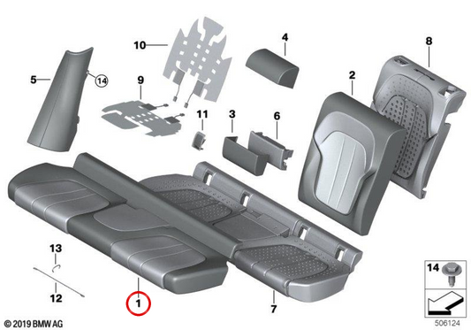 Capa de assento confortável em couro OEM 52207932319 para BMW G06. BMW genuíno.