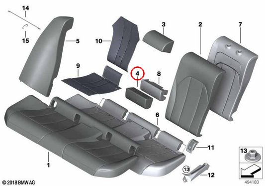 Cognac leather center backrest upholstery OEM 52207956202 for BMW 3 Series G20, G21, G20 LCI, G21 LCI. Genuine BMW.