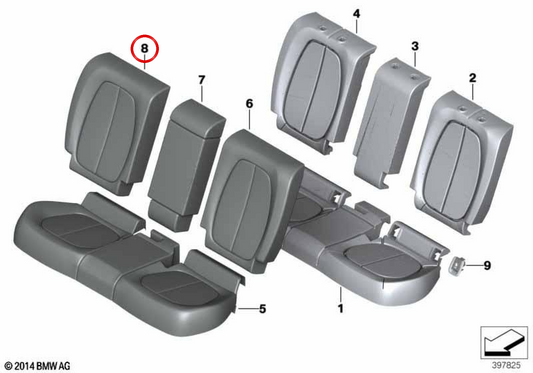 Rechte Leder -Backup -Abdeckung 52208061994 für BMW F45, F48, F39. Original BMW.