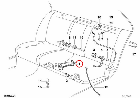Suporte direito OEM 52208117552 para BMW E34. BMW genuíno.