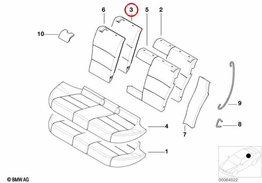 Supporto di destra Almohadilla OEM 52208214970 per BMW E46. BMW originale.