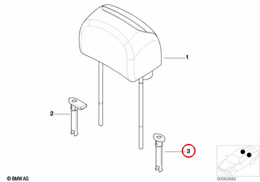 Guía exterior del asiento OEM 52208268950 para BMW E46. Original BMW.