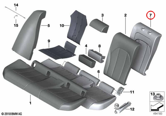 Almofada do encosto esquerdo OEM 52208491405 para BMW G26. BMW genuíno.