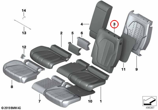 Funda base respaldo de cuero derecha OEM 52208493780 para BMW G05, G07. Original BMW.