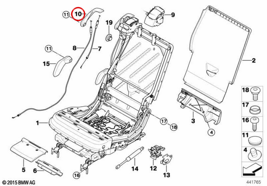 Alavanca de liberação direita OEM 52209120016 para BMW E70, E71, F15. BMW genuíno.