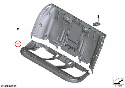 Soporte respaldo asiento trasero OEM 52209162835 para BMW F10, F18. Original BMW.
