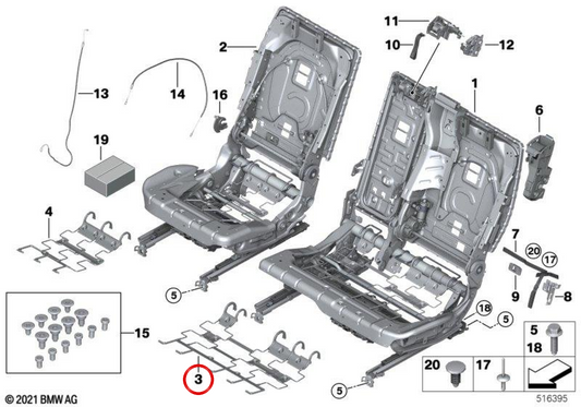Base de asiento izquierda OEM 52209472829 para BMW G05, G07. Original BMW.