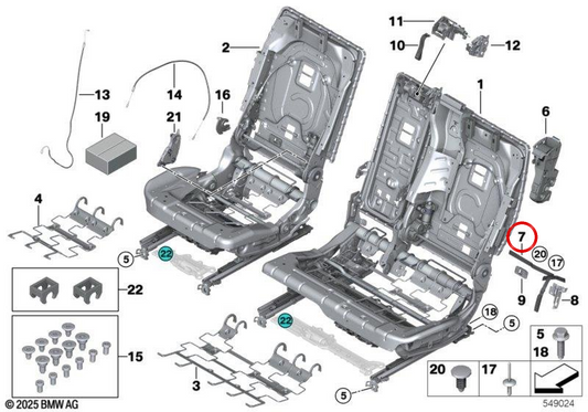 OM 52209474485 left emergency unlock lever for BMW G05, G07. Original BMW.
