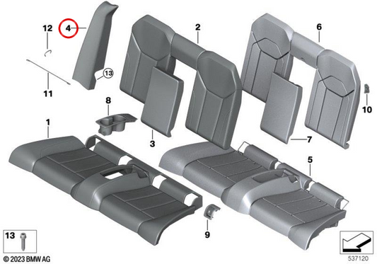 Panel lateral de cuero izquierdo OEM 52209476067 para BMW G23. Original BMW.