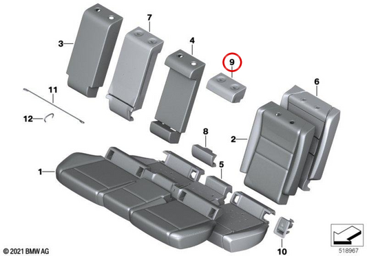 Obere zentrale Unterstützung Schaum OEM 52209493594 für BMW U06, U11, U12, U10, U25. Original BMW.
