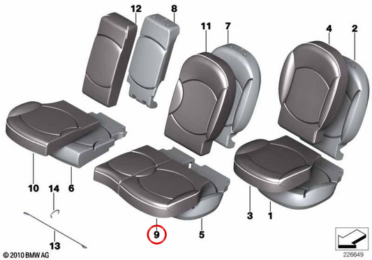 Housse de siège gauche en cuir T9E1 CARBON OEM 52209808816 pour MINI Countryman R60 (01/2010 - 10/2016). MINI d'origine.