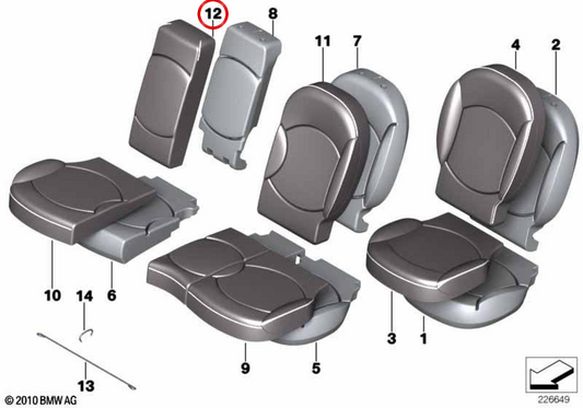 Center fabric backrest upholstery OEM 52209809210 for MINI Countryman R60. Original MINI.