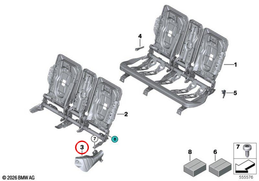 Soporte derecho OEM 52209890560 para BMW U06, U11, U10, U25. Original BMW.