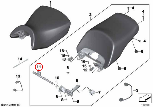 Albero di bloccaggio della seduta OEM 52237710467 per moto BMW K 1600 GT, K 1600 GTL. Originale BMW Motorrad.
