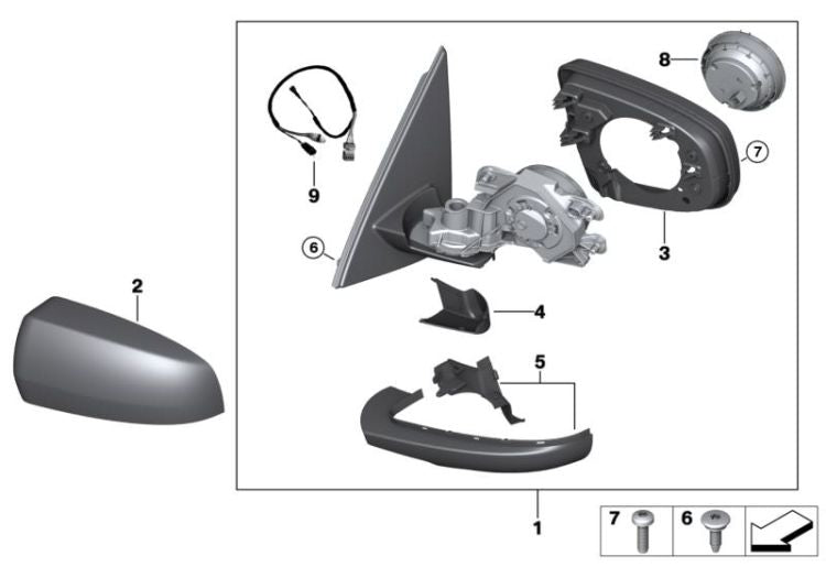 Retrovisor exterior derecho con calefacción OEM 51167179636 para BMW X5 E70, X5 E70 LCI. Original BMW.