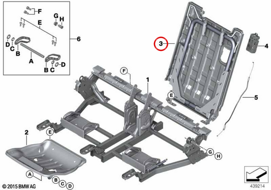Estructura de respaldo derecha OEM 52307377958 para BMW F46. Original BMW.