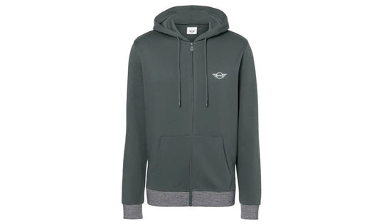 Sudadera con cremallera y capucha original MINI OEM 80145A21628, diseño a rayas en puños y bajo, algodón orgánico, color verde salvia, para hombre. Compatible con todos los modelos MINI. Original MINI.