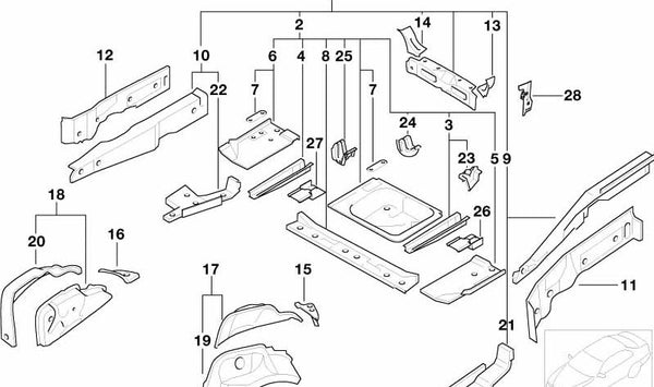 Aleta interior trasera izquierda OEM 41147035343 para MINI R50, R53. Compatible con todos los modelos correspondientes. Pieza original MINI.