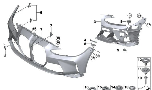 Front Primed Bumper Cover for BMW 3 Series G80, G81 and 4 Series G82, G83 (OEM 51118084590). Original BMW