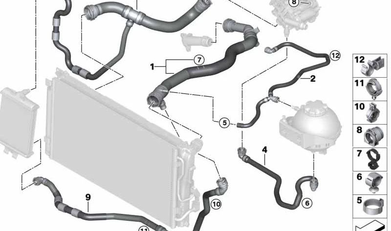 Manguera vaso de expansión OEM 17127647372 para BMW F20, F21, F22, F23, F30, F31, F32, F36. Original BMW.