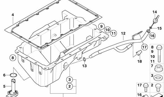 Tubo guía de varilla de aceite OEM 11437551713 para BMW X3 E83, E83N. Original BMW.