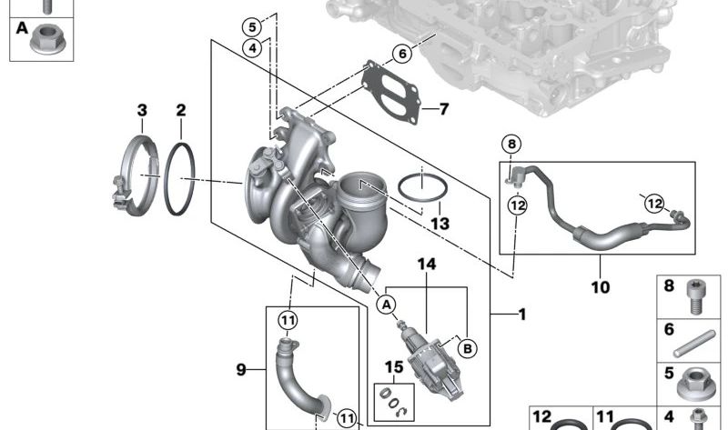 Tubería de retorno de aceite OEM 11428629970 para BMW F40 (120i, 128ti) y F44 (220i). Compatible con motores B46D y B48C. Original BMW.
