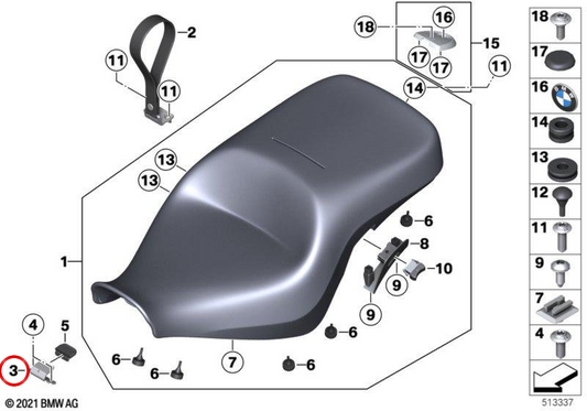 Seat support OEM 52531540506 for BMW R 18 B and R 18 Transcontinental (K35). Original BMW Motorrad.