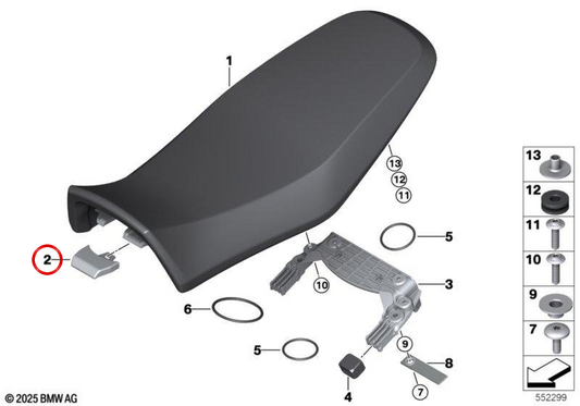 Elemento di disaccoppiamento del sedile OEM 52535A694E7 per moto BMW R 12 G/S (KR2, 0N21) da 03/2025. Originale BMW Motorrad.
