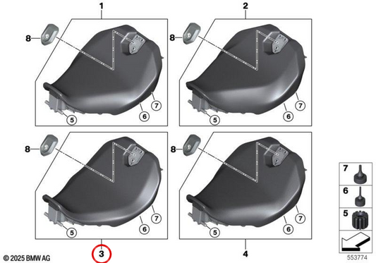 Asiento calefactado bajo OEM 52535A73228 para BMW Motorrad R 1300 R, R 1300 RS. Original BMW Motorrad.