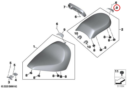 Cubierta del banco del asiento OEM 52535A8A074 para motos BMW R 18 y R 18 Classic 25 K34 desde 09/2024. Original BMW Motorrad.