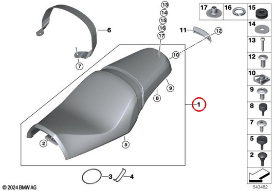 Siège conducteur long noir OEM 52535A9D382 pour motos BMW R 12, R nineT KR3 depuis 11/2023. Original BMW Motorrad.