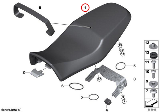 Sitzbank schwarz OEM 52535B3B7D1 für BMW R 12 G/S (KR2, 0N21) ab 01/2025. Original BMW Motorrad.
