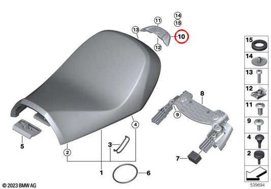 Couverture de siège conducteur court OEM 52537108223 pour motos BMW R 12 (KR3, depuis 11/2023). Original BMW Motorrad.