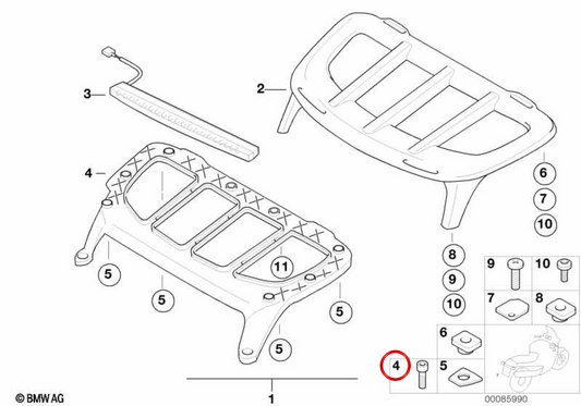 Moulure inférieure arrière OEM 52537654585 pour motos BMW K 1200 LT (K589, 1997-2009) Original BMW Motorrad