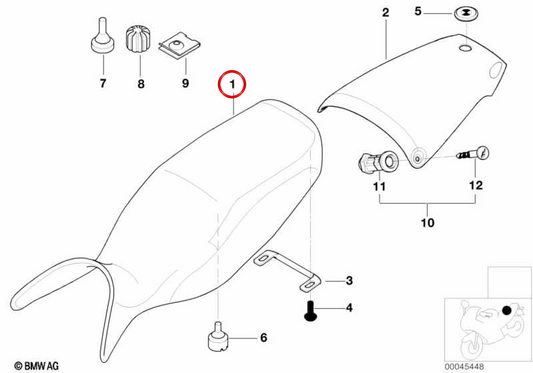 Black seat bench OEM 52537662062 for BMW R1100S, R1100RS motorcycles. Original BMW Motorrad.