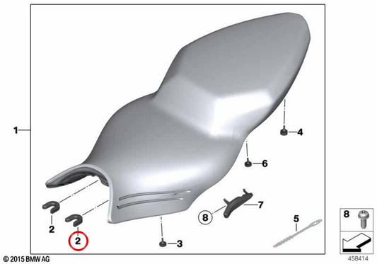 Elemento de desacoplamento do banco do assento OEM 52537682361 para motos BMW K 1200 S, K 1300 S, K 1200 R, K 1300 R, R 18, R 18 Classic, R 18 Roctane… e mais. Original BMW Motorrad