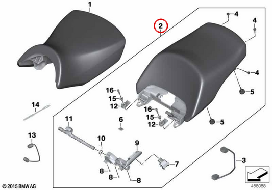 Sella passeggero nero/grigio stone OEM 52537712119 per moto BMW K1600 GT, K1600 GTL. Originale BMW Motorrad