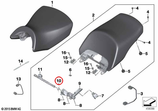 Mola do eixo de bloqueio do assento OEM 52537715525 para motos BMW K 1600 GT, K 1600 GTL… e mais. Original BMW Motorrad