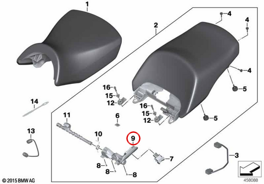 Cubierta del eje de bloqueo de la banqueta del asiento OEM 52537715774 para motos BMW K 1600 GT, K 1600 GTL (K48) Original BMW Motorrad