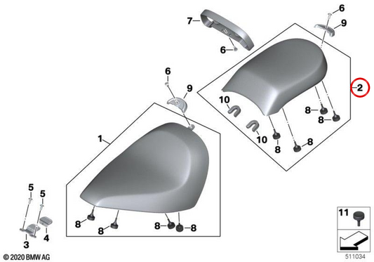 Siège passager arrière noir OEM 52538403367 pour motos BMW R 18, R 18 Classic (K34) Original BMW Motorrad