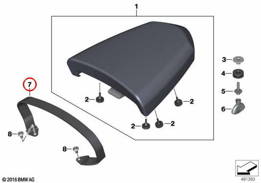 Cinghia di ritenzione OEM 52538531160 per moto BMW R nineT, R nineT Pure, R nineT Scrambler, R nineT Racer, R nineT Urban G/S. BMW Motorrad originale.