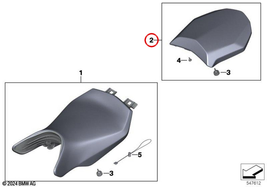 Sella passeggero posteriore nera OEM 52538534319 per BMW Motorrad R 1200 R, R 1250 R, R 1200 RS e R 1250 RS. Originale BMW Motorrad.