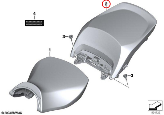 Assento de acompanhante traseiro preto OEM 52538548575 para motos BMW R 1200 RT, R 1250 RT (K52). Original BMW Motorrad.