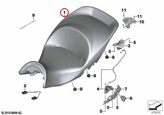 Sella doppia smontabile alta OEM 52538555033 per moto BMW K 1600 GT e K 1600 GTL K48 (2013-2016). Originale BMW Motorrad.